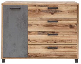 Comoda Kale, 125x38x96 cm, 1 usa, 4 sertare, culoare antracit/maro, pal