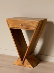 Măsuță laterală din lemn de mango, cu 1 sertar, design geometric, natur, finisaj satinat, 60×35×77 cm, „Penrose"