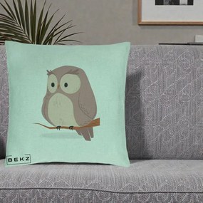 Perna Decorativa Bufnita Kawaii pe Creanga, 40x40 cm, Verde Menta, Husa Detasabila, Perna Inclusa, BEKZ®
