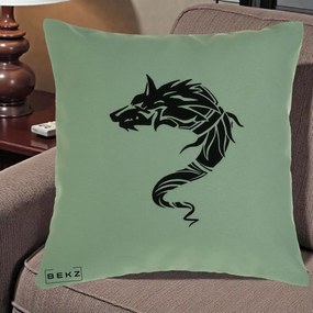 Perna Decorativa Lup Tribal Alb-Negru, 40x40 cm, Verde, Husa Detasabila, Perna Inclusa, BEKZ®
