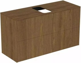 Dulap baza suspendat Ideal Standard Atelier Conca 2 sertare si blat cu decupaj central 100 cm finisaj nuc inchis