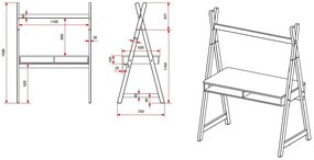Birou pentru copii Tipi din lemn masiv de pin și MDF lăcuit – colecția Kiddy – Vipack