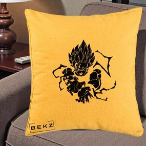 Perna Personalizata Dragon Ball Goku Super Saiyan Silueta, 40x40 cm, Galben, Husa Detasabila, Perna Inclusa, BEKZ®