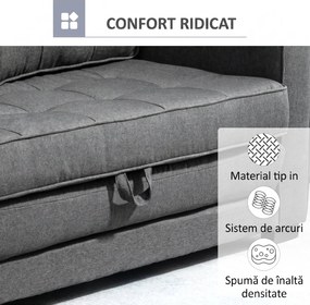 HOMCOM Canapea Extensibilă din Material Textil 2 Locuri cu Capitonaj și Arcuri, 151x75x85 cm, Gri | Aosom Romania