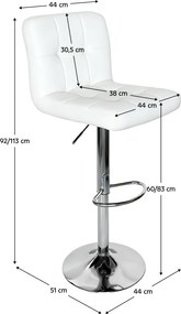 Scaun de bar, piele ecologică albă/crom, KANDY 2 NEW
