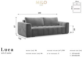Canapea extensibila din catifea Milo Casa Luca, gri închis