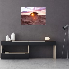 Tablou pe sticlă - Apus de soare în deșert (70x50 cm)