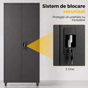HOMCOM Dulap Metalic pentru Depozitare, Oțel, Încuietoare, Roți Detașabile și Rafturi Reglabile, 80x40x180 cm, Negru | Aosom Romania