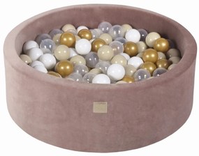 Piscina uscata cu 200 de bile (gold, bej, alb, transparent) MeowBaby  , 90x30 cm, Catifea Bej