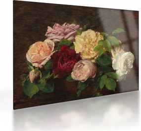 Tablou pe sticlă - Henri Fantin-Latour, Roses de Nice on a Table, reproducere (70x50 cm)