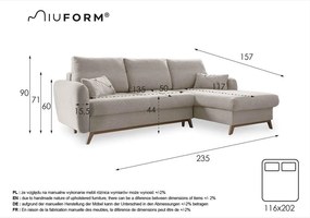 Colțar extensibil cu șezlong pe partea dreaptă Miuform Scandic Lagom, portocaliu cărămiziu