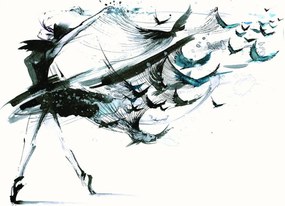 Fototapet - Fata cu corbi (254x184 cm)
