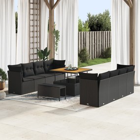 Set canapea vidaXL 11 piese cu perne Ratan Polipropilenă Negru