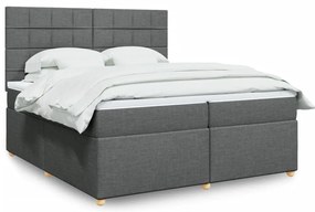 vidaXL Pat box spring cu saltea, gri închis, 200x200 cm, textil