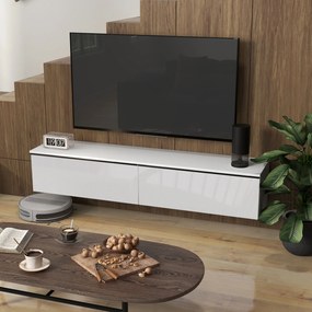 HOMCOM Dulap TV Suspendat cu 2 Dulapuri cu Uși Rabatabile, Alb Lucios | Aosom Romania