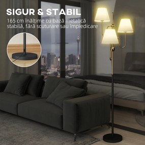 HOMCOM Lampadar de Podea cu 3 Puncte de Lumină și Întrerupător cu Pedală, Soclu E27, Auriu | Aosom Romania