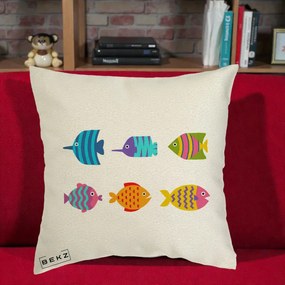 Perna Decorativa Pesti Colorati Cartoon, 40x40 cm, Ecru, Husa Detasabila, Perna Inclusa, BEKZ®
