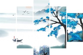 Tablou - Pictură, lac cu barcă (150x105 cm)