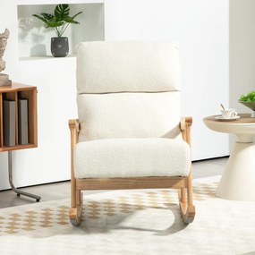 HOMCOM fotoliu de leagăn cu înveliș asemănător catifelei, spătar ergonomic și capacitate de 120 kg, 65L x 90B x 98H cm, alb crem | Aosom Romania