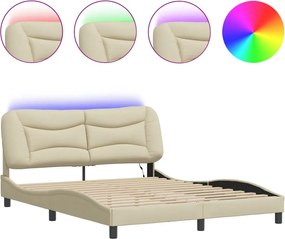 vidaXL Cadru de pat cu LED fără saltea Hvar cremă 160x200 cm țesătură