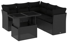 vidaXL Set mobilier de grădină cu perne, 6 piese, negru, poliratan