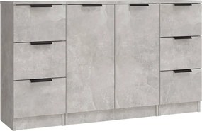 vidaXL Servante, 3 piese, gri beton, lemn prelucrat