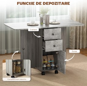 HOMCOM Masă Rabatabilă pentru Maxim 6 Persoane cu 2 Sertare, Dulap și Raft Posterior, 120x60x76.5 cm, Alb | Aosom Romania