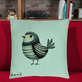 Perna Decorativa Pasare Teal Decorativa Dungata, 40x40 cm, Verde Menta, Husa Detasabila, Perna Inclusa, BEKZ®