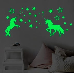 PIPPER | Autocolant de perete "Unicorni fosforescenți cu steluțe" 56x25 cm