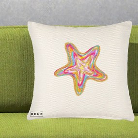 Perna Decorativa Stea de Mare Neon Curcubeu, 40x40 cm, Crem Reliefat, Husa Detasabila, Perna Inclusa, BEKZ®