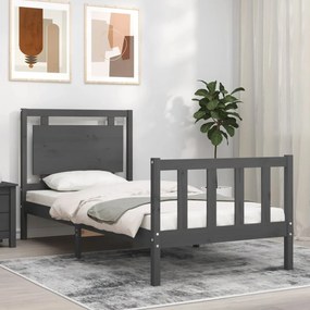 3192133 vidaXL Cadru de pat cu tăblie, gri, 90x190 cm, lemn masiv