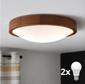 Brilagi - Plafonieră LED CARVALHO SLIM 2xE27/15W/230V, finisaj stejar-cireș, diam. 37 cm