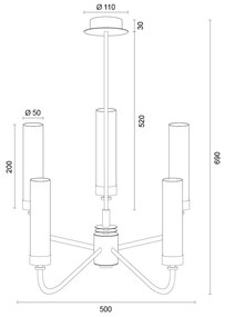 Candelabru 5 brate, alama periata, sticla alb mat PRESTON 2195