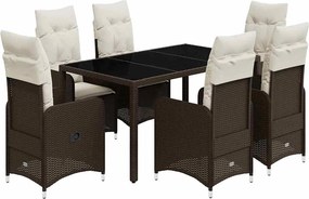 vidaXL Set bistro de grădină cu perne, 7 piese, maro, poliratan