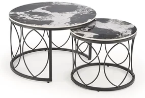 Set 2 buc. măsuțe de cafea Alexis (marmură negru + negru). Promo -6%. 1092430