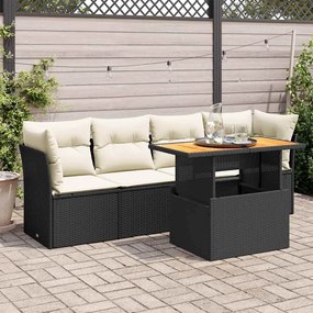 vidaXL Set mobilier de grădină cu perne, 5 piese, negru, poliratan