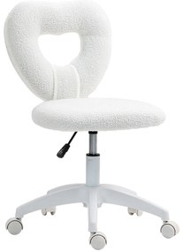 HOMCOM Scaun de Birou Tapițat cu Spătar în Formă de Inimă și Rotile, 45x56x78-88 cm, Alb | Aosom Romania