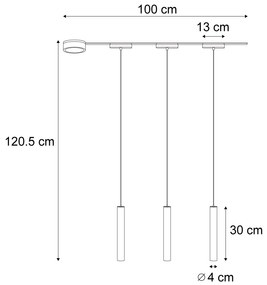 Sistem de iluminat pe șină modern cu 3 pendule negre monofazat - Magnetic Cassie
