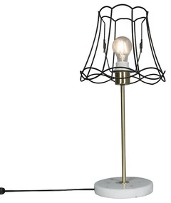 Lampă de masă retro din alamă cu abajur Granny Frame negru 25 cm - Kaso