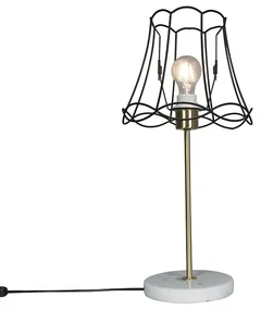 Lampă de masă retro din alamă cu abajur Granny Frame negru 25 cm - Kaso