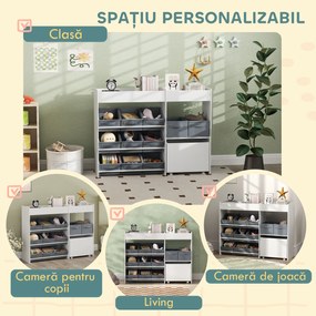Mobilier AIYAPLAY pentru Jucării pentru Copii cu 11 Coșuri din Țesătură, Dulap și Rafturi, 105x30x80 cm, Alb | Aosom Romania