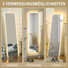 HOMCOM Oglindă întreagă cu LED-uri, control tactil, reglabil, fără ramă, 40 x 150 cm | Aosom Romania