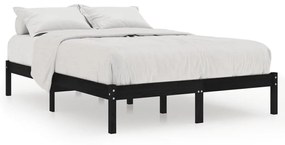 809996 vidaXL Cadru de pat dublu, negru, 135x190 cm, lemn masiv