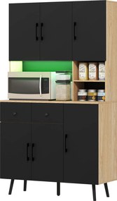 HOMCOM Bufet bucătărie mobilier bucătărie depozitare înalt cu lumină LED RGB plan de lucru 6 uși 2 sertare 100x40x176cm negru | Aosom Romania