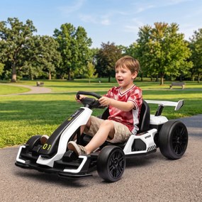 Kart electric pentru copii cu vârsta între 6-12 ani 24V 12km/h cu scaun reglabil, Drift Go-kart cu claxon, lumini, alb HOMCOM | Aosom Romania
