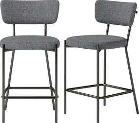 HOMCOM Set 2 scaune de bar, scaune tapițate cu spătar curbat, pentru insulă de bucătărie, zonă de mic dejun, Gri | Aosom Romania