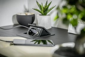 Priză încorporabilă în blat Avaro GTV, 1 priză Schuko, USB A + C, negru Aluminiu/ plastic, Negru