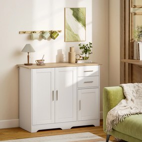 HOMCOM Comodă Modernă din Lemn cu 2 Sertare și 2 Dulapuri, 100x40x78 cm, Alb și Culoare Lemn | Aosom Romania