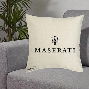 Perna Personalizata cu emblema Maserati, 40x40 cm, Ecru, Husa Detasabila, Perna Inclusa, BEKZ®