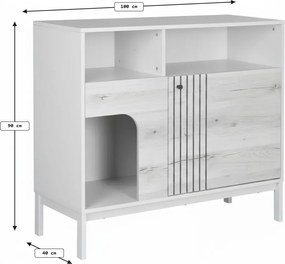 Comoda FROST 100x90 cm alba, decor stejar alpin
